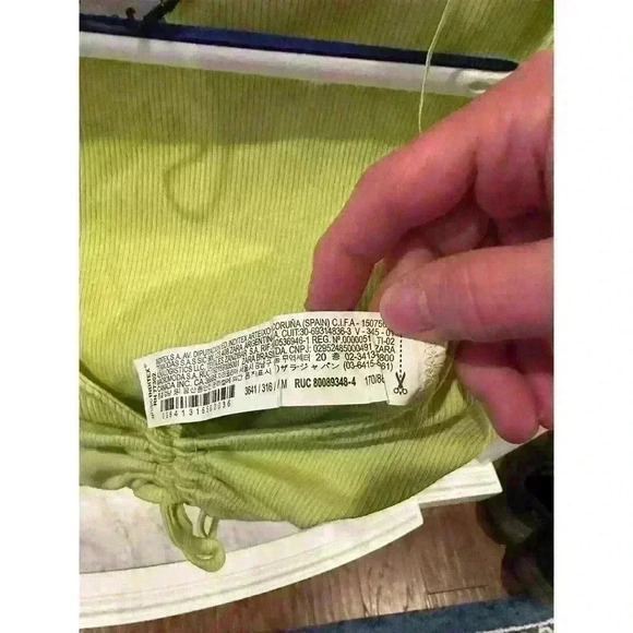 ZARA LIME GREEN Scrunch Tie Womens Size M Ribbed Lime Green CROP TOP - Picture 4 of 6